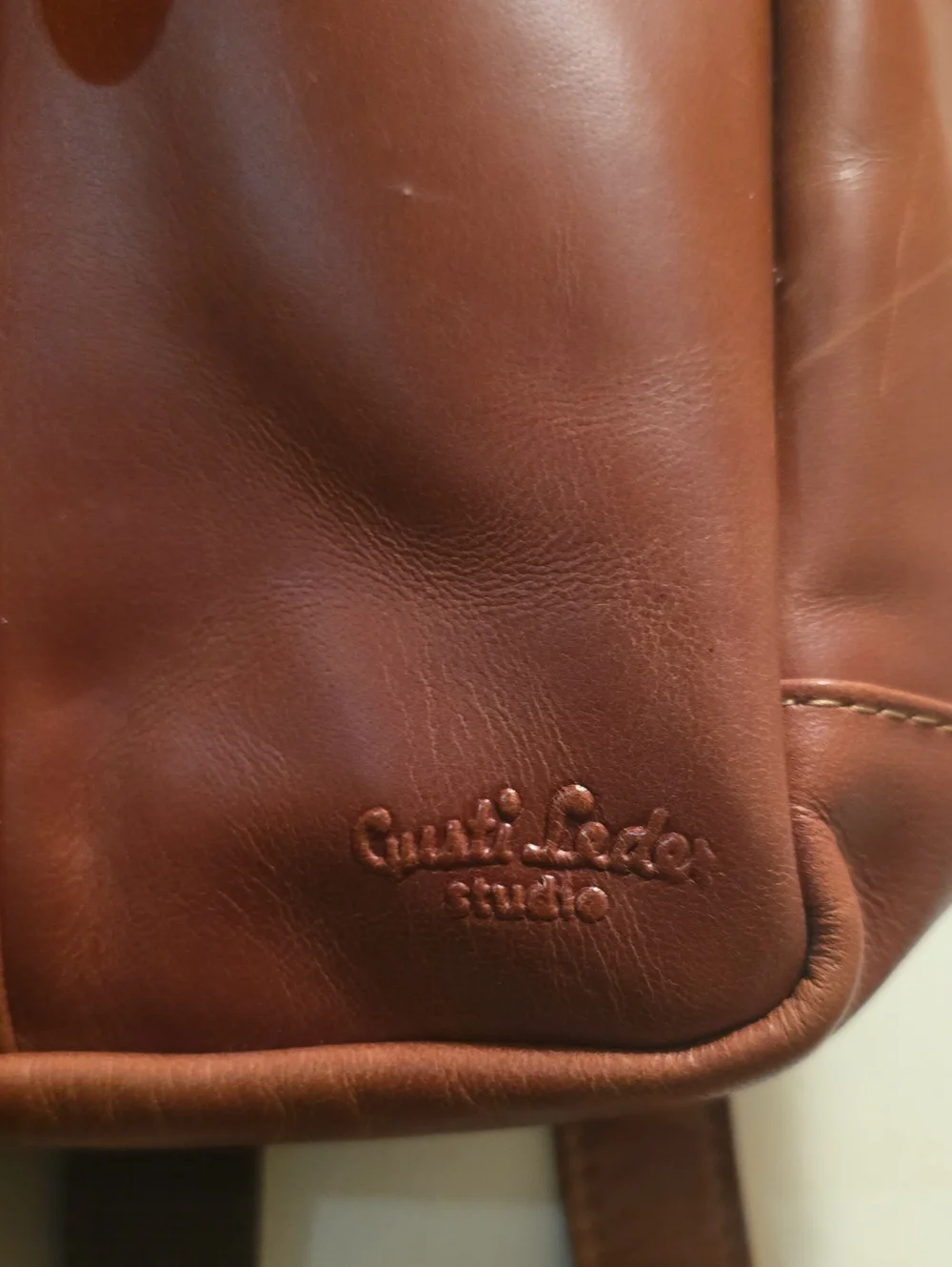Leather Drawstring Backpack - Brown